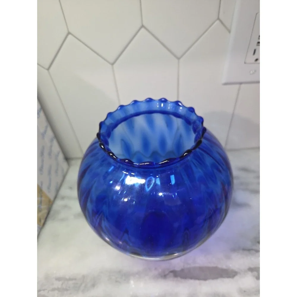Princess House Cobalt Blue Crystal Vase, Scallop Edge Vase,‎ Decorative Vase